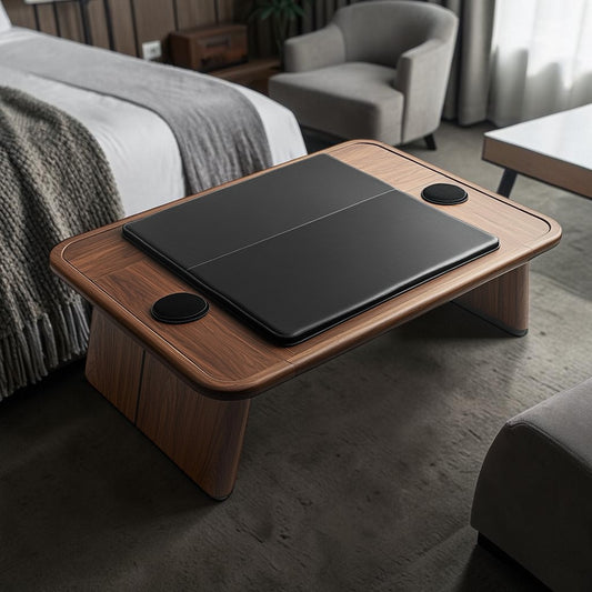 Tavic Executive Bed Desk - Large Surface with Integrated Soft Leather Wrist Rest - Anti-Slip Stopper - Luxury Laptop Tray for Sofa & Bed - Professional Black