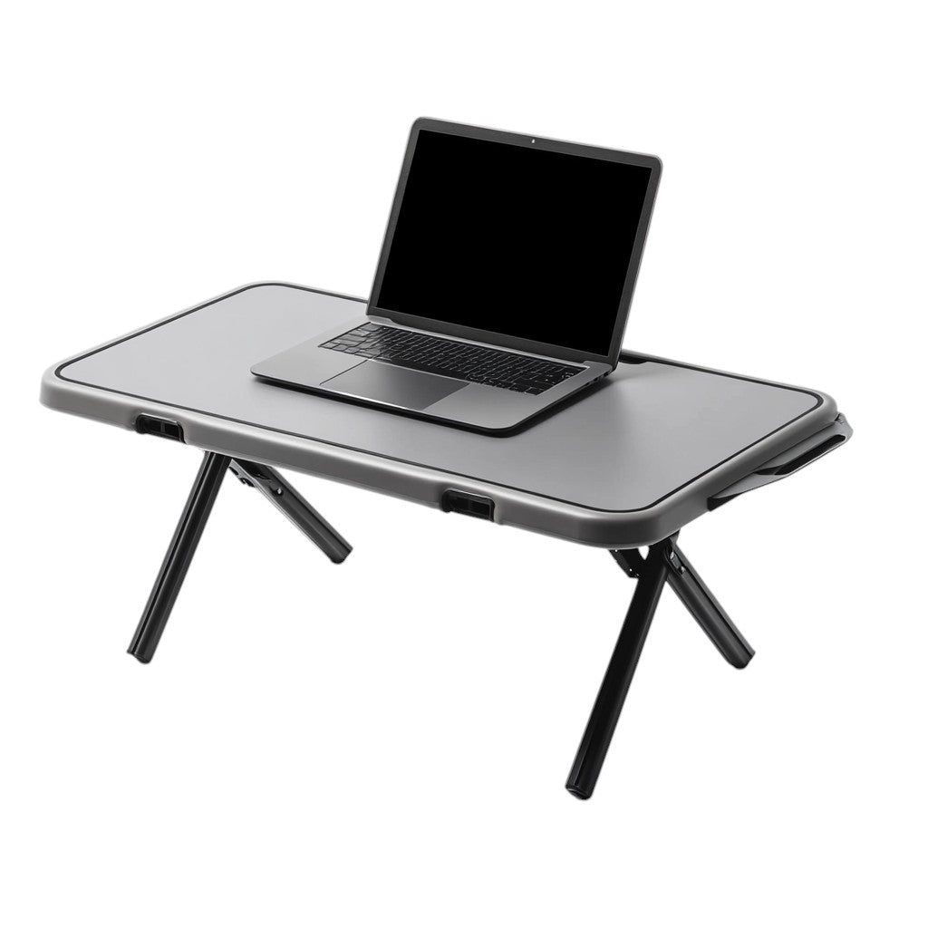 Tavic Laptop Bed Tray Table - Large Foldable Aluminum Desk with Cooling Fan Vent - Ergonomic Curved Edge for Home Office & Study - Space Grey