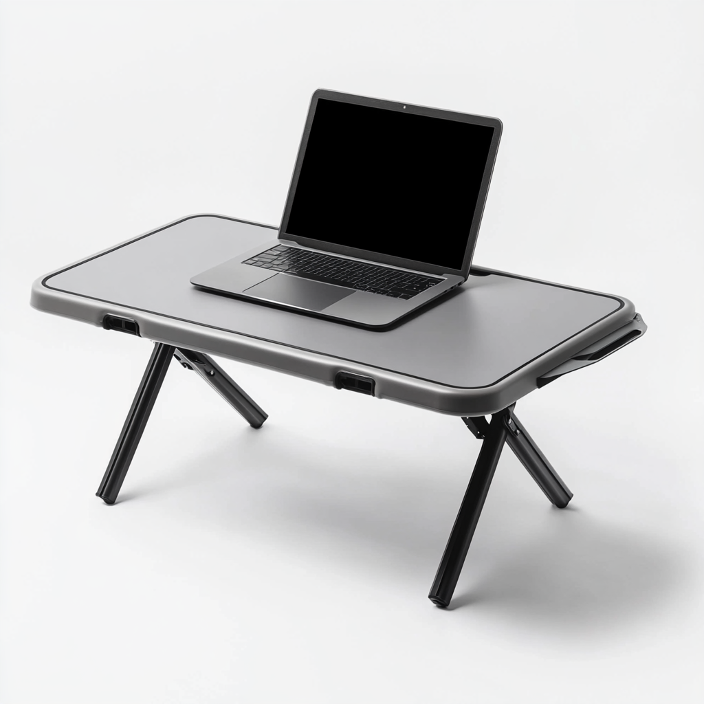 Tavic Laptop Bed Tray Table - Large Foldable Aluminum Desk with Cooling Fan Vent - Ergonomic Curved Edge for Home Office & Study - Space Grey